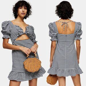 TOPSHOP | Gingham Tie Front Mini Dress